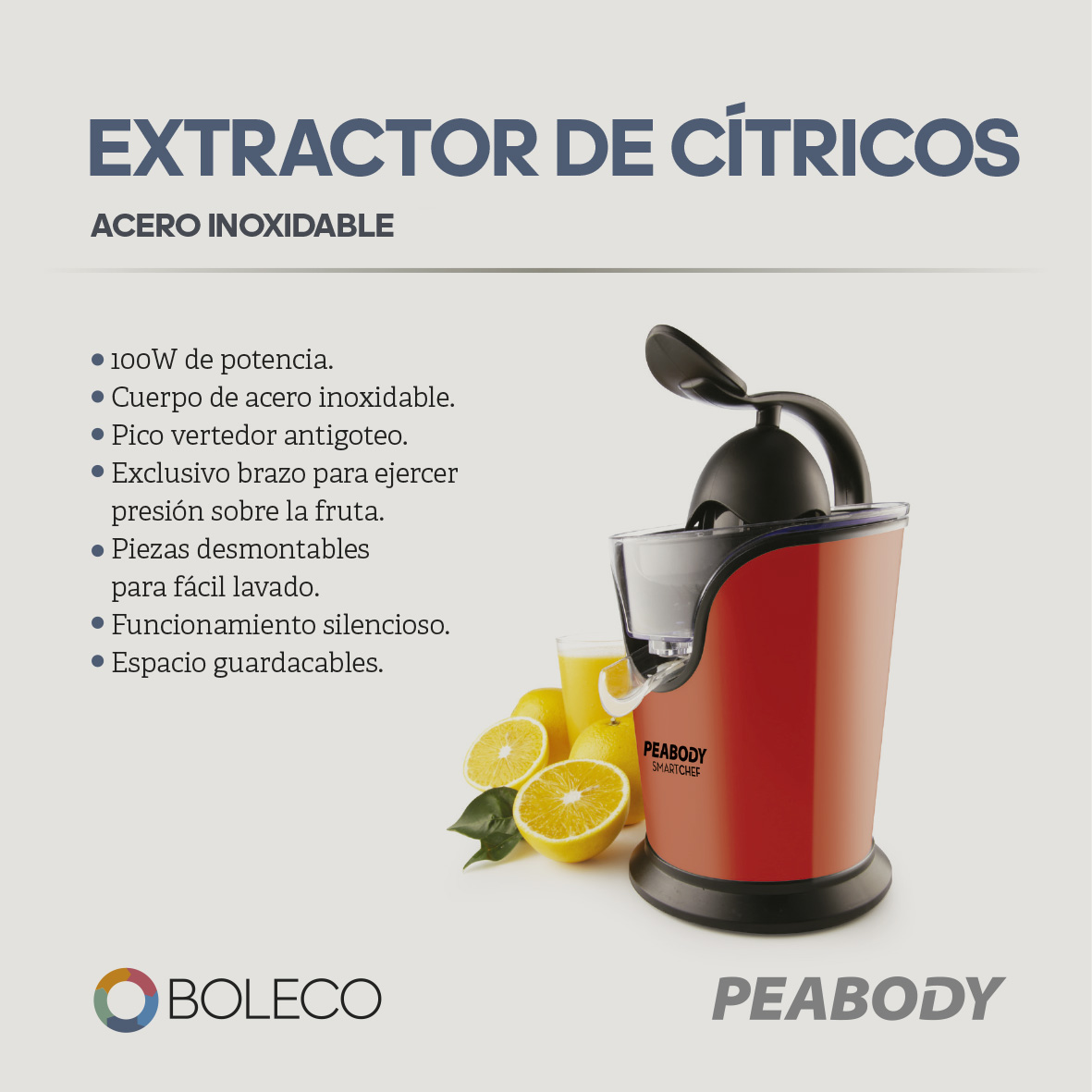 EXPRIMIDOR DE CÍTRICOS PEABODY PE-EC402R - BOLECO S.A.
